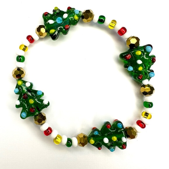 Glass Christmas Tree Bracelet Holiday Winter Festive Party Gift For Her - Picture 1 of 2
